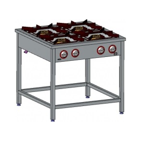 Gastronomický plynový sporák 4 horáky, 900x900x850 mm bez policou, 1x3,5+1x5+1x7+1x9 kW | EGAZ, TG-425.II
