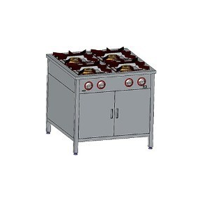 Gastronomický plynový sporák 4 horáky, 900x900x850 mm so skrinkou, 3,5+2x5+1x7 kW  | EGAZ, TG-420.IV