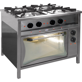 Gastronomický plynový sporák 4 horáky s elektrickou rúrou, 900x900x850 mm,  27,9 kW | EGAZ, TGP-425/PKE-1