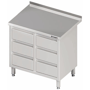 Nerezový pracovní stůl, blok - 6 zásuvek 840x600x850 mm, přístěnný | STALGAST, 980236840