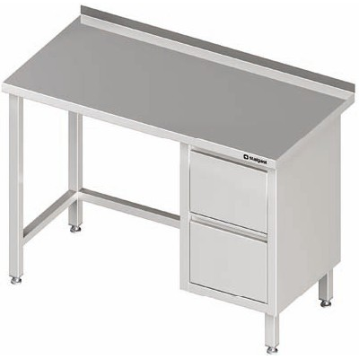 Nerezový pracovní stůl, blok se dvěmi zásuvkami na pravé straně 1000x700x850 mm, přístěnný | STALGAST, 980257100