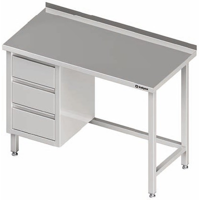 Nerezový pracovní stůl s blokem tří zásuvek na levé straně 800x600x850 mm, přístěnný | STALGAST, 980366080