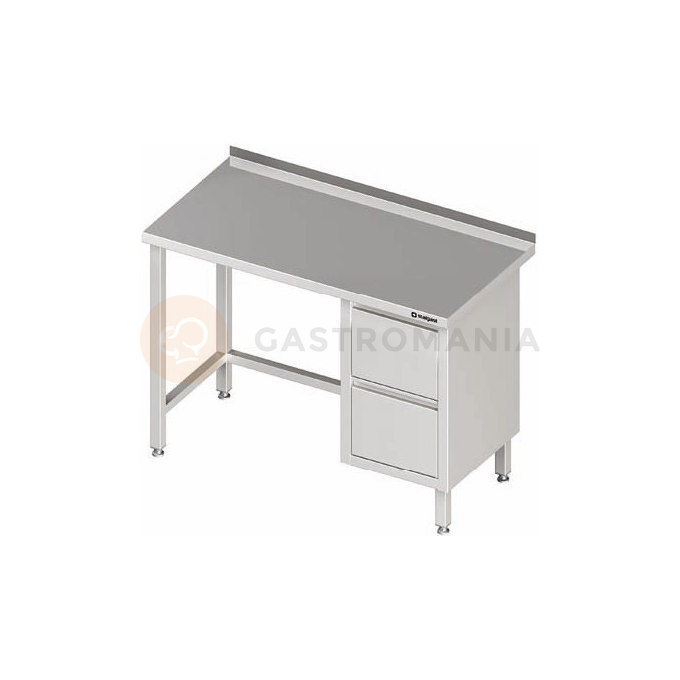 Nerezový pracovní stůl, blok se dvěmi zásuvkami na pravé straně 1400x600x850 mm, přístěnný | STALGAST, 980256140