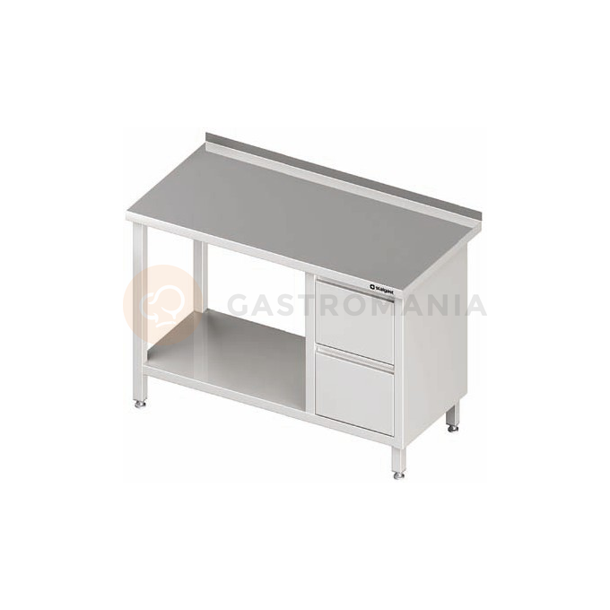 Nerezový pracovní stůl, blok se dvěmi zásuvkami na pravé straně a policí 1000x600x850 mm, přístěnný | STALGAST, 980276100