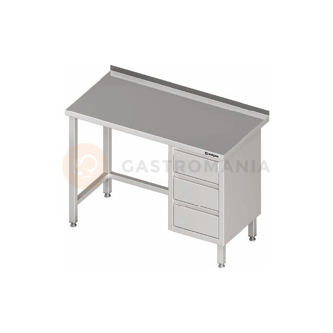 Nerezový pracovní stůl s blokem tří zásuvek na pravé straně 1000x600x850 mm, přístěnný | STALGAST, 980376100