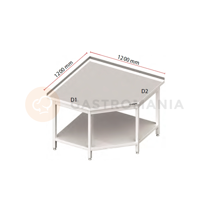 Nerezový pracovní stůl s policí 600x700x850 mm, rohový | STALGAST, 980126070