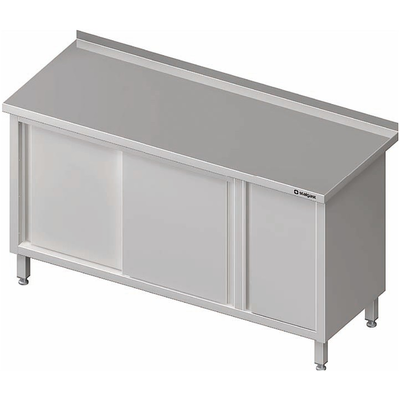 Nerezový pracovní stůl se skříňkou a posuvnými dveřmi 1400x600x850 mm, přístěnný | STALGAST, 980576140