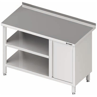 Nerezový pracovní stůl se skříňkou na pravé straně a s dvěmi policemi 900x600x850 mm, přístěnný | STALGAST, 980536090