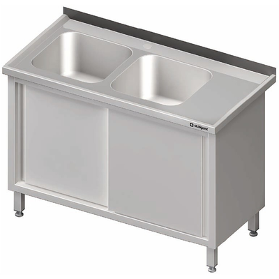 Nerezový umývací stôl s dvojkomorovým drezom na ľavej strane a posuvnými dverami 1400x600x850 mm | STALGAST, 980916140