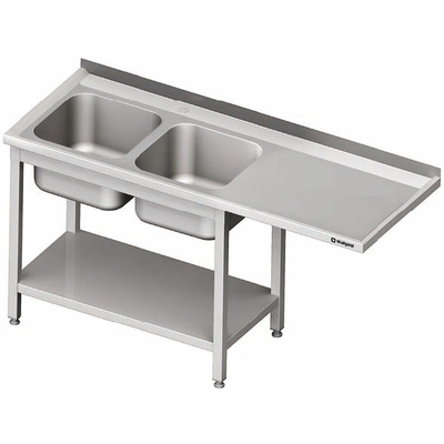 Nerezový umývací stôl s dvojkomorovým drezom na ľavej strane a s miestom pre chladničku alebo umývačku 2000x700x900 mm | STALGAST, 981047200