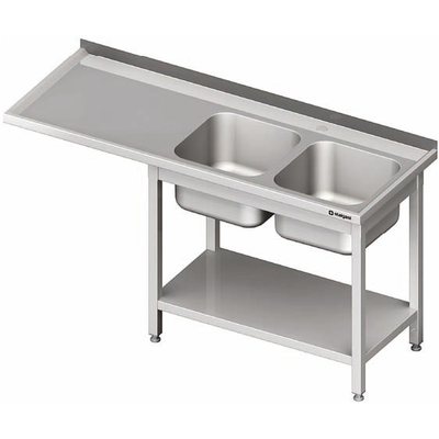 Nerezový umývací stôl s dvojkomorovým drezom na pravej strane a s miestom pre chladničku alebo umývačku 1600x700x850 mm | STALGAST, 981037160