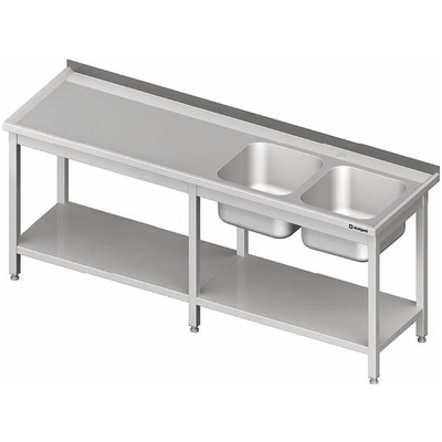 Nerezový umývací stôl s dvojkomorovým drezom na pravej strane a s policou 2000x600x850 mm | STALGAST, 980836200