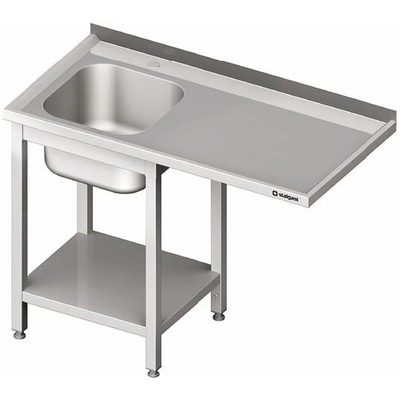 Nerezový umývací stôl s jednokomorovým drezom na ľavej strane a s miestom pre chladničku alebo umývačku 1400x700x900 mm | STALGAST, 980967140