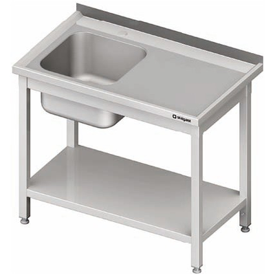 Nerezový umývací stôl s jednokomorovým drezom na ľavej strane a s policou 1100x600x850 mm | STALGAST, 980706110