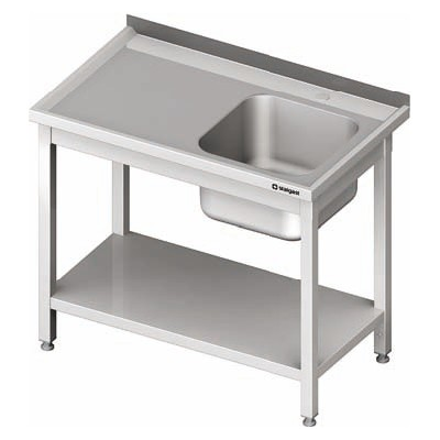 Nerezový umývací stôl s jednokomorovým drezom na pravej strane a policou 800x600x850 mm | STALGAST, 980696080