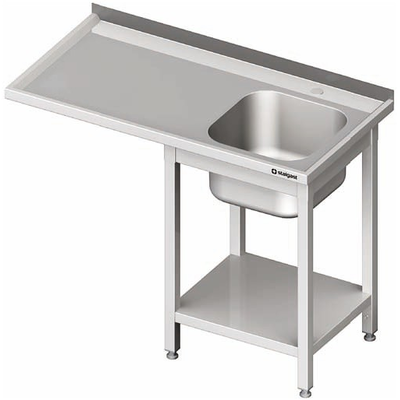 Nerezový umývací stôl s jednokomorovým drezom na pravej strane a s miestom pre chladničku alebo umývačku 1600x600x900 mm | STALGAST, 980956160