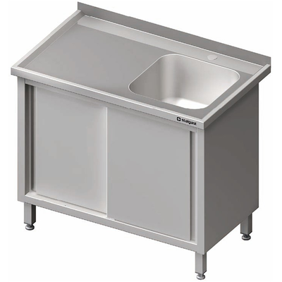 Nerezový umývací stôl s jednokomorovým drezom na pravej strane a s posuvnými dverami 1000x600x850 mm | STALGAST, 980746100