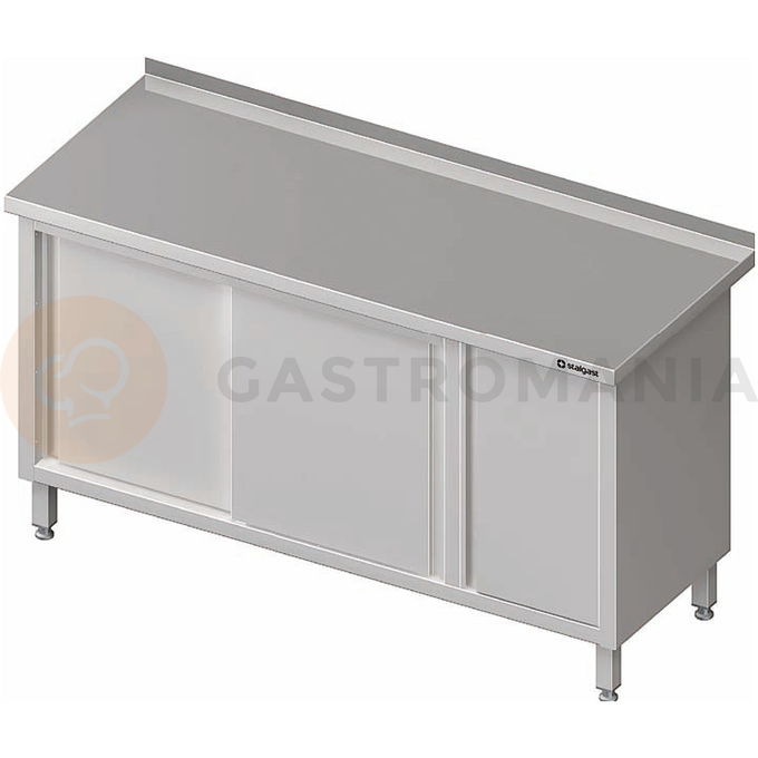 Nerezový pracovní stůl se skříňkou a posuvnými dveřmi 1200x600x850 mm, přístěnný | STALGAST, 980576120