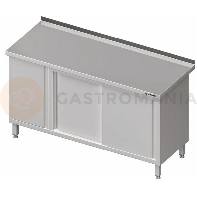 Nerezový pracovní stůl se skříňkou a posuvnými dveřmi 1500x600x850 mm, přístěnný | STALGAST, 980566150