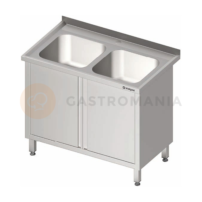 Nerezový umývací stôl s dvojkomorovým drezom a krídlovými dverami 1000x600x850 mm | STALGAST, 980866100