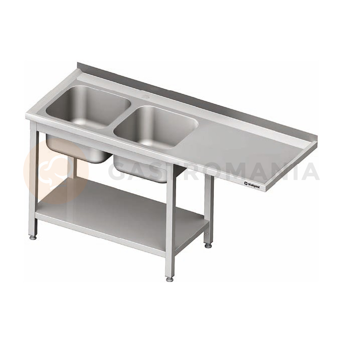 Nerezový umývací stôl s dvojkomorovým drezom na ľavej strane a s miestom pre chladničku alebo umývačku 2100x700x900 mm | STALGAST, 981047210