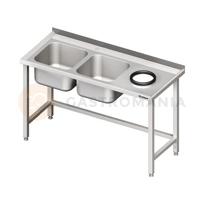 Nerezový umývací stôl s dvojkomorovým drezom na ľavej strane a s otvorom pre odpad na pravej strane 1400x700x850 mm | STALGAST, 981027140