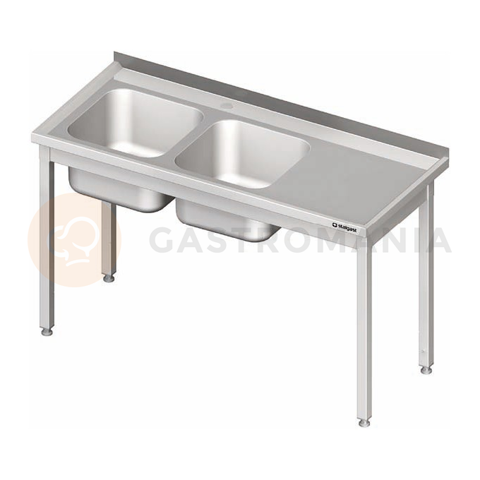 Nerezový umývací stôl s dvojkomorovým drezom na ľavej strane bez police 1100x600x850 mm | STALGAST, 980796110