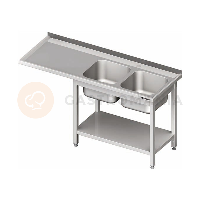 Nerezový umývací stôl s dvojkomorovým drezom na pravej strane a s miestom pre chladničku alebo umývačku 1600x600x900 mm | STALGAST, 981036160