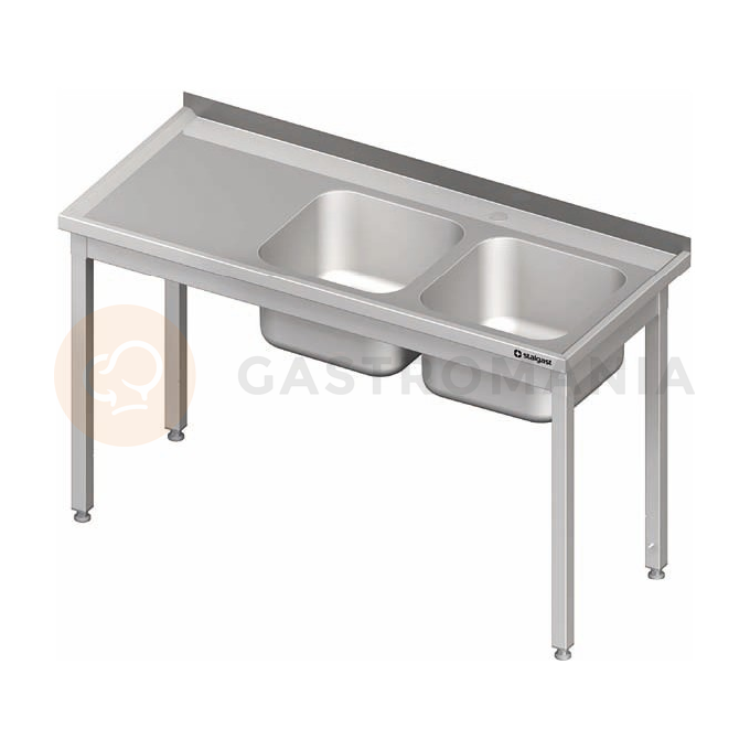 Nerezový umývací stôl s dvojkomorovým drezom na pravej strane bez police 1300x600x850 mm | STALGAST, 980776130