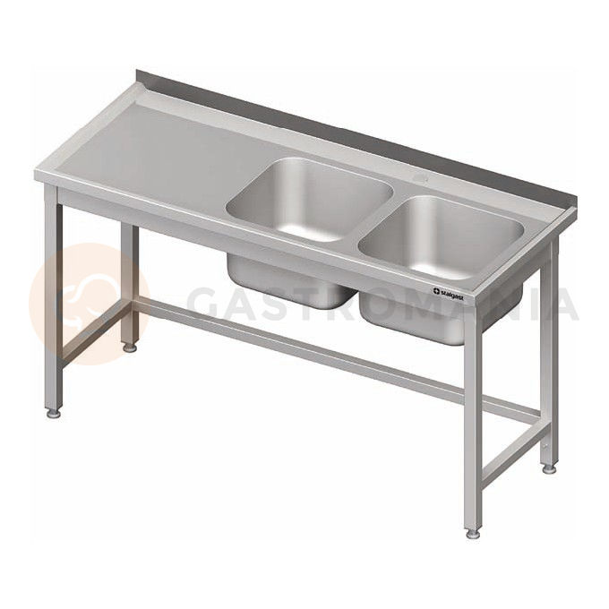 Nerezový umývací stôl s dvojkomorovým drezom na pravej strane bez police 1800x700x850 mm | STALGAST, 980787180