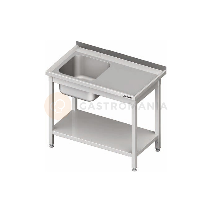 Nerezový umývací stôl s jednokomorovým drezom na ľavej strane a s policou 1100x600x850 mm | STALGAST, 980706110