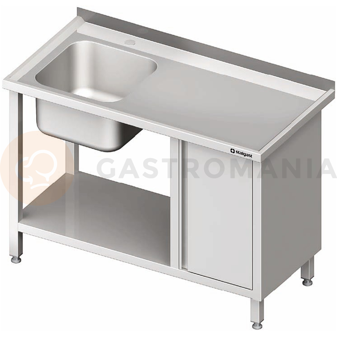Nerezový umývací stôl s jednokomorovým drezom na ľavej strane so skrinkou a s policou 1100x700x850 mm | STALGAST, 980987110