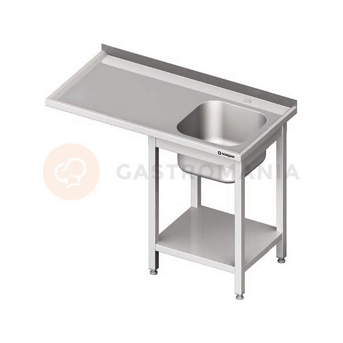 Nerezový umývací stôl s jednokomorovým drezom na pravej strane a s miestom pre chladničku alebo umývačku 1700x600x900 mm | STALGAST, 980956170