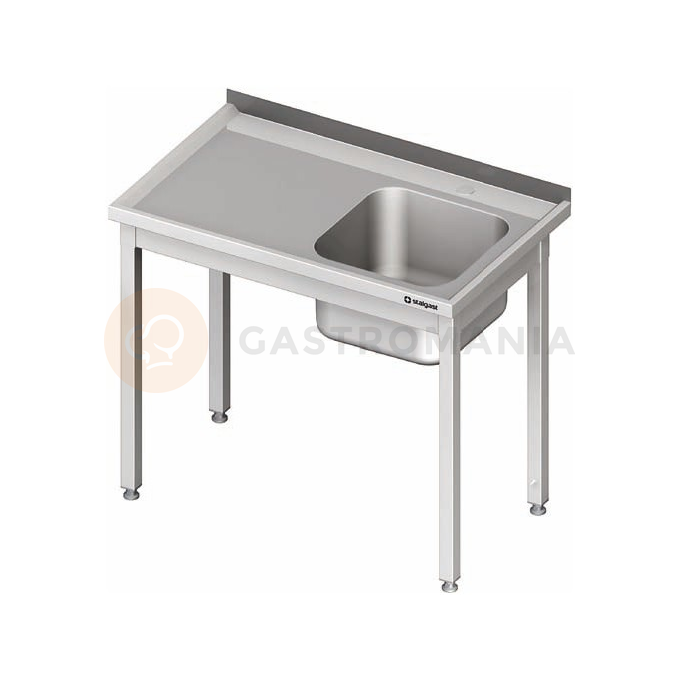 Nerezový umývací stôl s jednokomorovým drezom na pravej strane bez police 1000x600x850 mm | STALGAST, 980646100