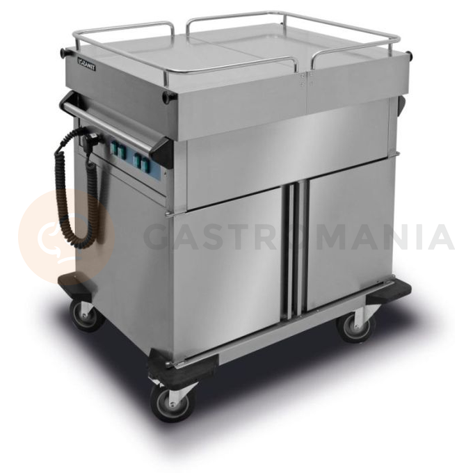 Pojazdný vodný kúpeľ, 2xGN 1/1 200 mm s výsuvnou pracovnou doskou a vyhrievacími skrinkami | LOZAMET, BJNS.2GN.F