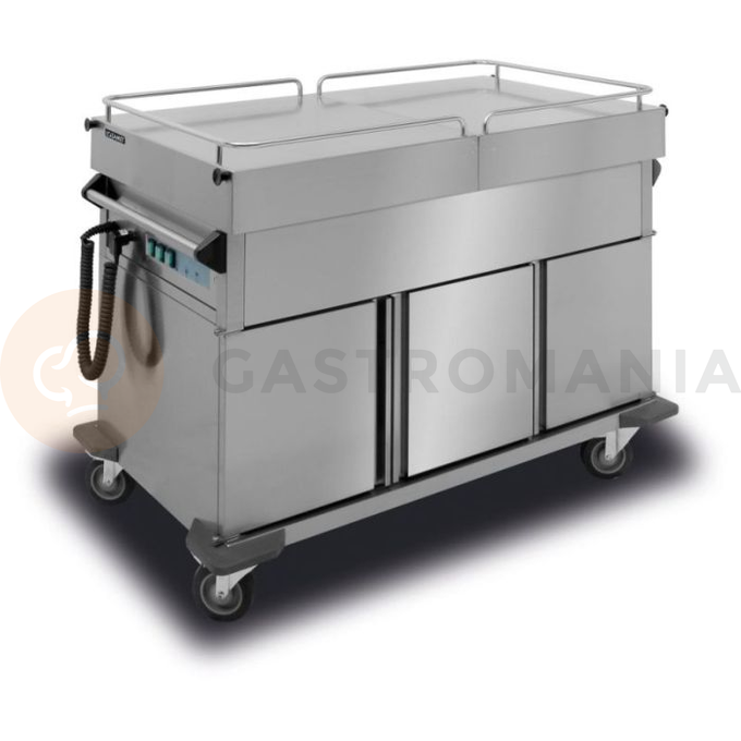 Pojazdný vodný kúpeľ, 3xGN 1/1 200 mm s výsuvnou pracovnou doskou a neutrálnymi skrinkami | LOZAMET, BJNS.3GN.E