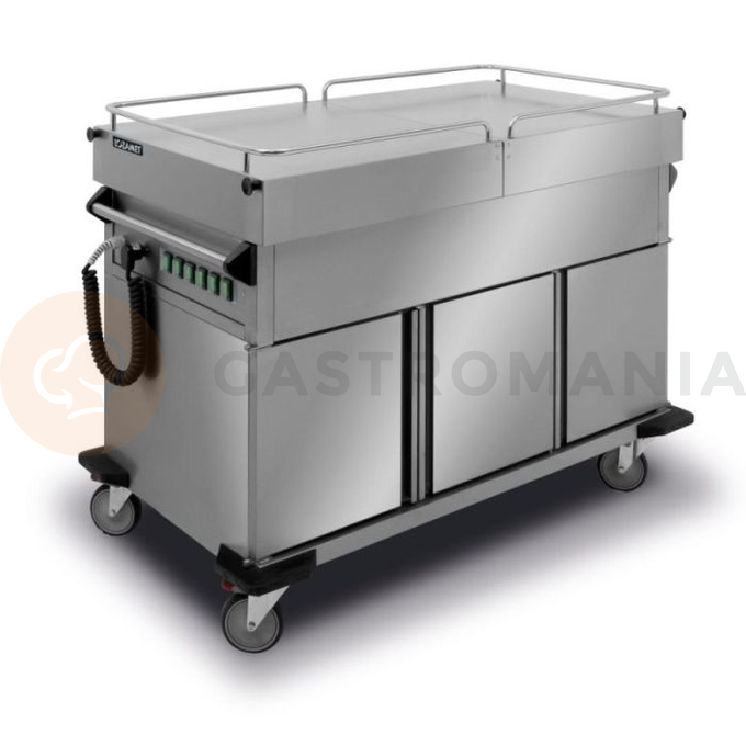 Pojazdný vodný kúpeľ, 3xGN 1/1 200 mm s výsuvnou pracovnou doskou a vyhrievacími skrinkami | LOZAMET, BJNS.3GN.F