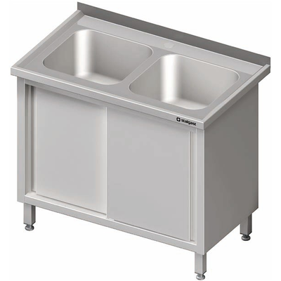 Nerezový umývací stôl s dvojkomorovým drezom a posuvnými dverami 1000x700x850 mm | STALGAST, 980897100