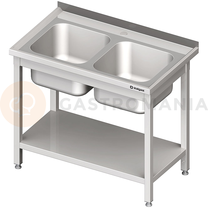 Nerezový umývací stôl s dvojkomorovým drezom a policou 1000x700x850 mm | STALGAST, 980817100