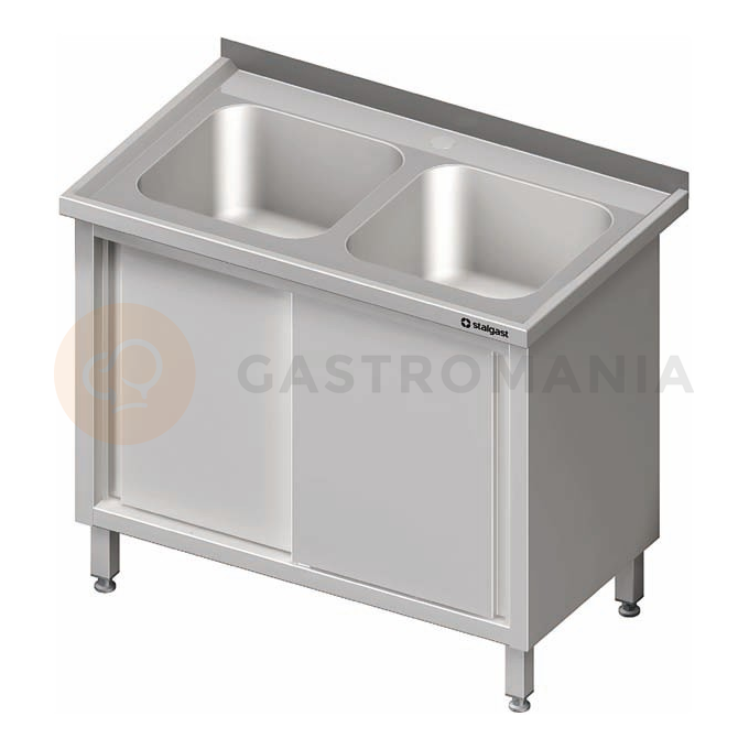 Nerezový umývací stôl s dvojkomorovým drezom a posuvnými dverami 1000x600x850 mm | STALGAST, 980896100