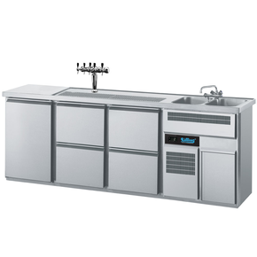 Chladiaci barový stôl 2500x700x980 mm, 4 zásuvky, dvierka, drez na pravej strane | RILLING, AGT M732R 81-1/2/2