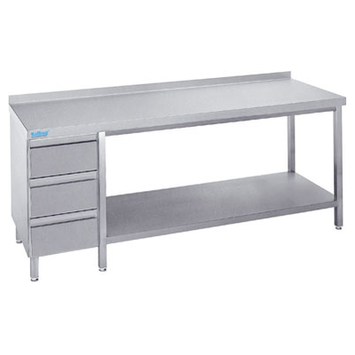 Pracovný stôl 1800x600x900 mm s policou, 3 šuflíkmi a pracovnou doskou so zadným lemom | RILLING, ATZ 0618C S3L0