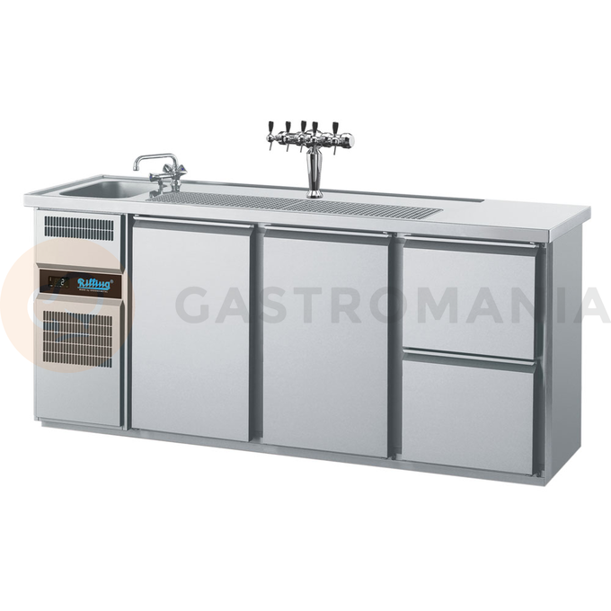 Chladiaci barový stôl 2100x700x980 mm, 2 zásuvky, 2 dverový, drez na ľavej strane | RILLING, AGT M731L 81-1/1/2