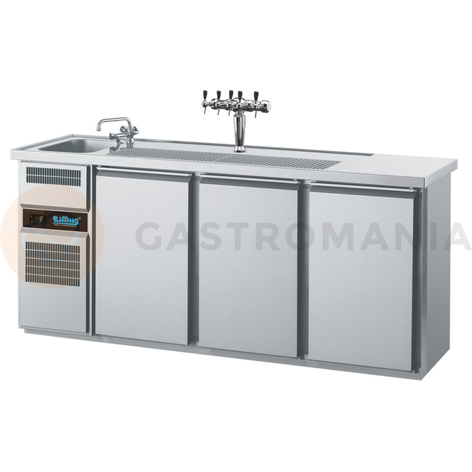 Chladiaci barový stôl 2100x700x980 mm, 3 dverový, drez na ľavej strane | RILLING, AGT M731L 81-1/1/1