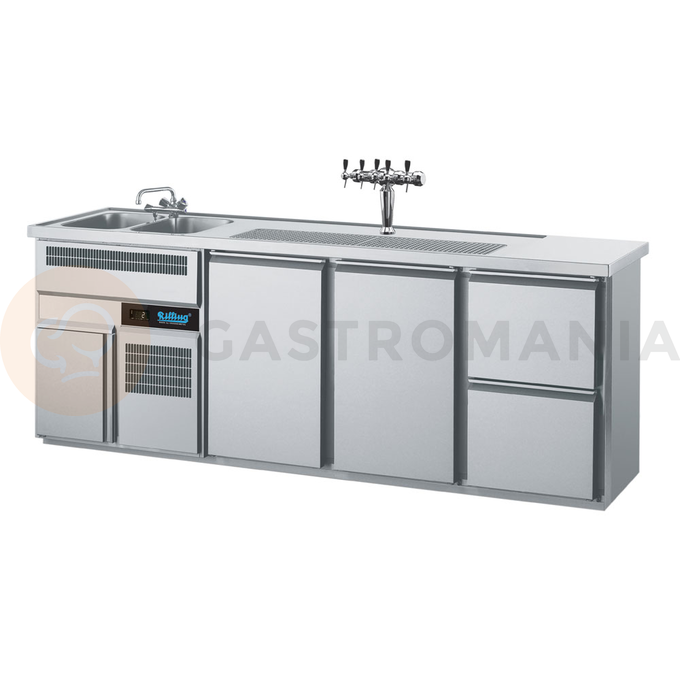 Chladiaci barový stôl 2500x700x980 mm, 2 zásuvky, 2 dverový, drez na ľavej strane | RILLING, AGT M732L 81-1/1/2