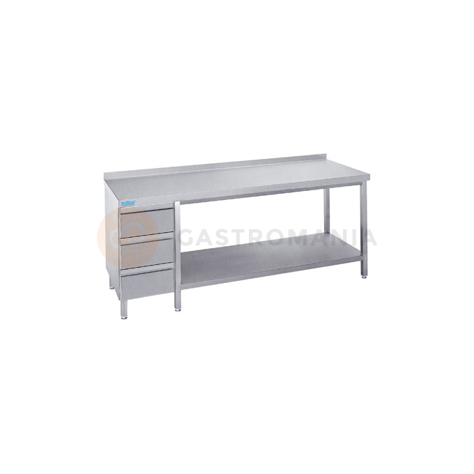 Pracovný stôl 1400x600x900 mm s policou, 3 šuflíkmi a pracovnou doskou so zadným lemom | RILLING, ATZ 0614C S3L0