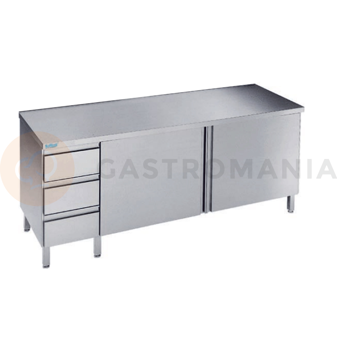 Pracovný stôl 800x600x900 mm s 2 policami, 3 šuflíkmi, 2 dvermi a pracovnou doskou bez zadného lemu | RILLING, ASF 0608A S3L0