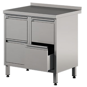 Nerezový prístenný stôl so 4 zásuvkami 800x600x850 mm | ASBER, WM-86-PL-4DR