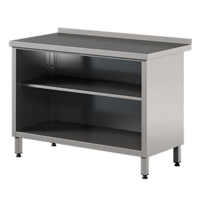 Nerezový prístenný stôl s otvorenou skrinkou, bez dverí 1400x700x850 mm | ASBER, WT-147-PL-2S