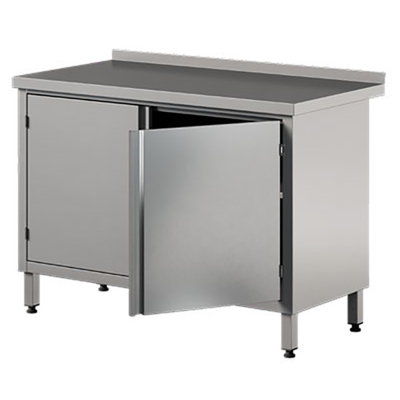 Nerezový prístenný stôl so skrinkou, krídlové dvere 900x600x850 mm | ASBER, WM-96-PL-2HD